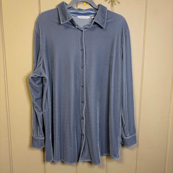Soft Surroundings blue velvet tunic long line button down large quiet luxury - Picture 1 of 3